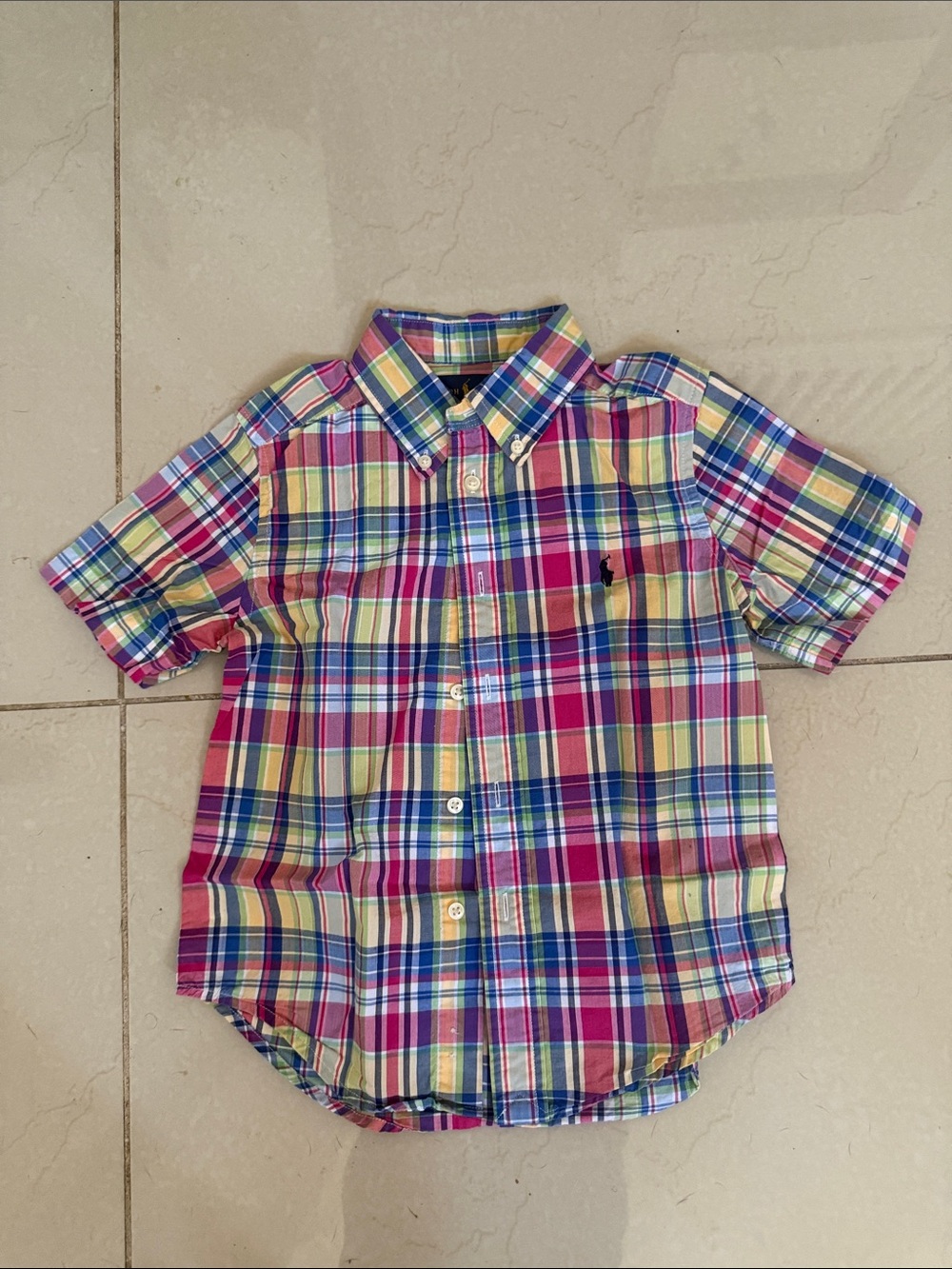 Ralph Lauren Short-Sleeve Bright Plaid Button-Down Shirt